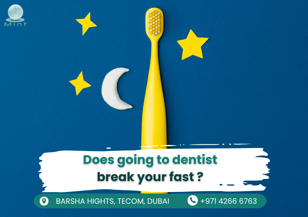 Muslim patient receiving scaling treatment during Ramadan while fasting, showing permitted dental care.