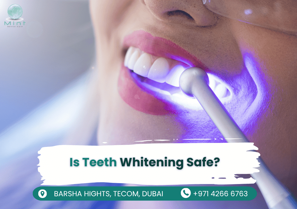 Dentist performing a safe teeth whitening procedure using professional-grade bleaching gel and protective equipment to brighten a patient's