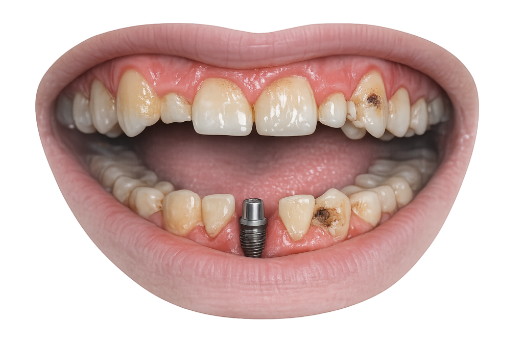 Close-up of healthy pink gums after depigmentation