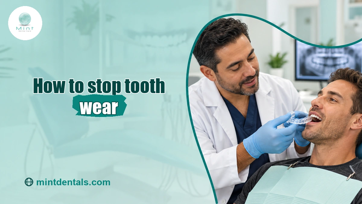 Dentist fitting a night guard to prevent tooth wear