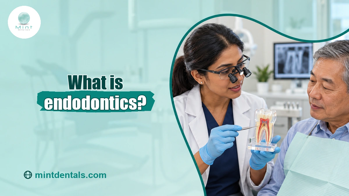 Endodontist explaining the inside of a tooth