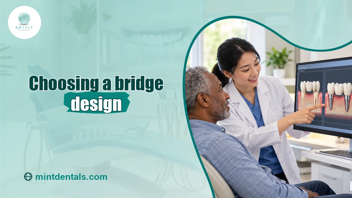 Dentist discussing dental bridge options with a patient
