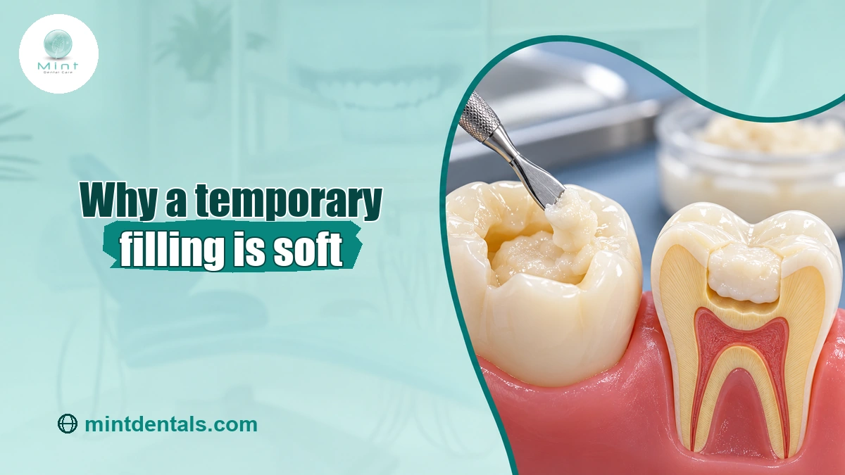 Temporary filling material placed in a tooth model